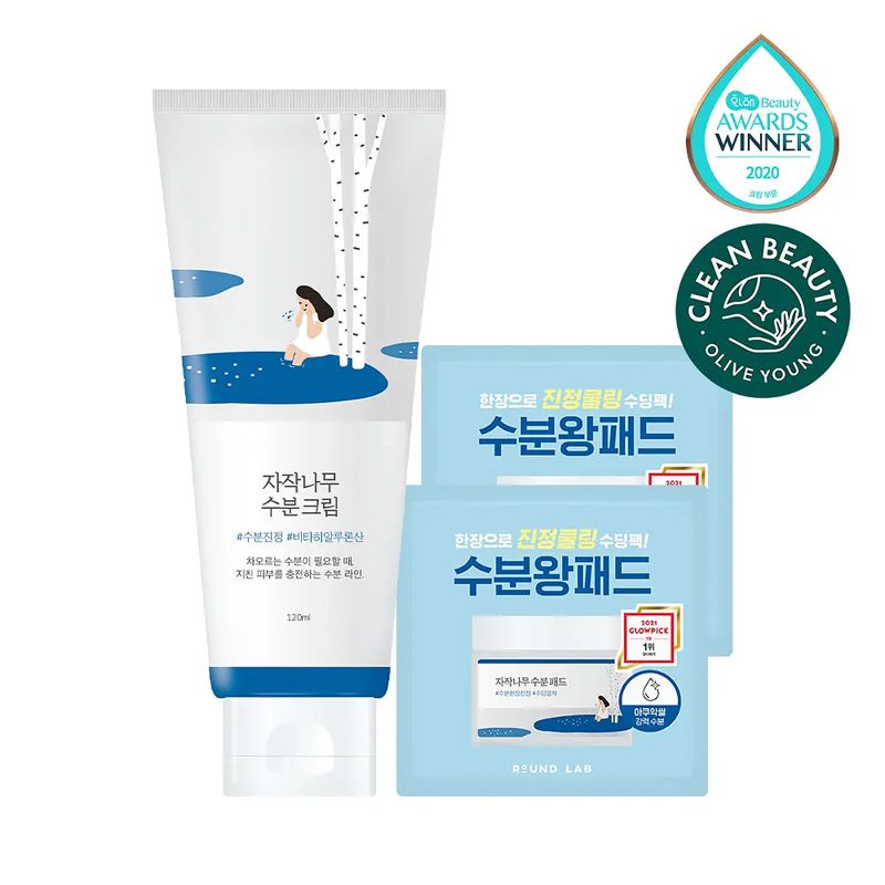 ROUND LAB Birch Juice Moisturizing Cream 120mL Jumbo Size Set (+Birch Juice Moisturizing Pad*4ea)